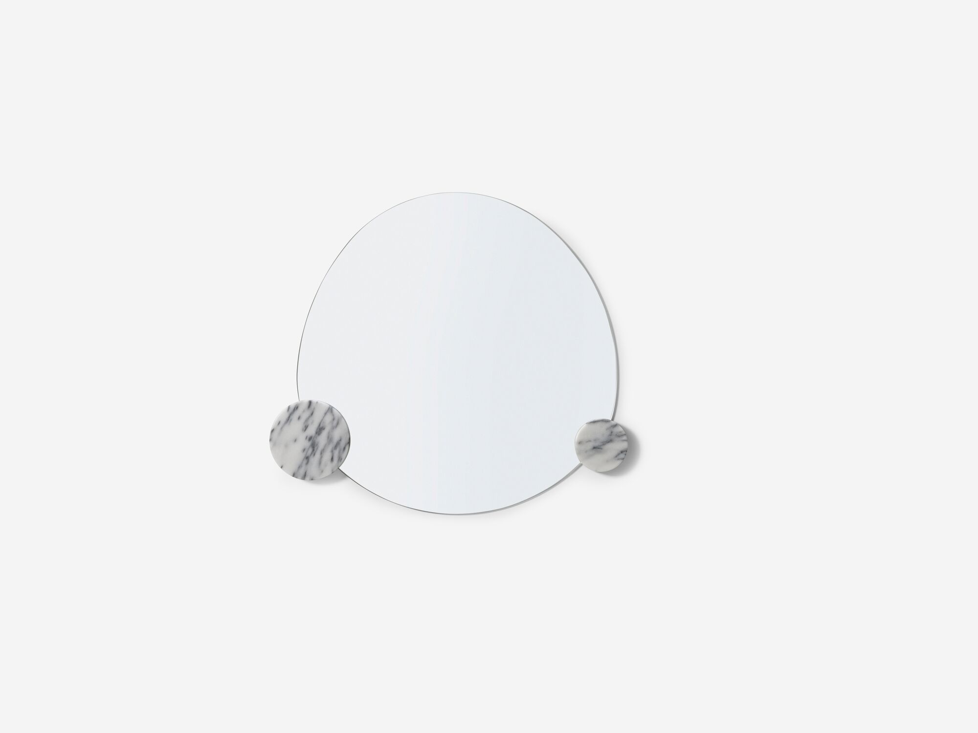 Bottom view of modern wall mirror with white marble knobs